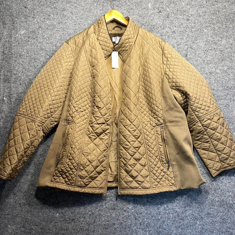 Avenue Women's 26/28 Jacket Brown Gold Quilted Puffer Full Zip Coat NWT
